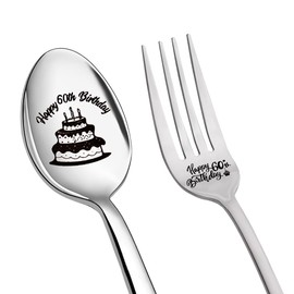 Happy 60th Birthday Gifts for Women Men Birthday Fork Spoon Gift Dad Mum Bday Birthday Gifts for Grandad Grandma 60th Birthday Gifts for 60yr Old Women Men 60th Birthday Gift