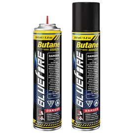 Bluefire Pack of 2 Butane Fuel Refill 10.56 fl oz (300 ml) Canister with 5 Different Nozzle Adapters for Torch Lighter Butane Torch Kitchen Blow Torch (2 cans)