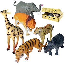 Safari animals toys plastic figures - large set of 6 boxed