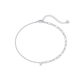 PAVOI 14K Gold Plated Charm Link Chain Anklets for Women | Dainty Cubic Zirconia Boho Dot Evil Eye Star Station Solitaire Pearl Beaded Festival Adjustable Gold Anklets, 9 Inches, White Gold, Cubic