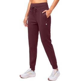 G Gradual Women's Fleece Lined Joggers High Waisted Water Resistant Thermal Winter Sweatpants Running Hiking Pockets(Wine, XS)