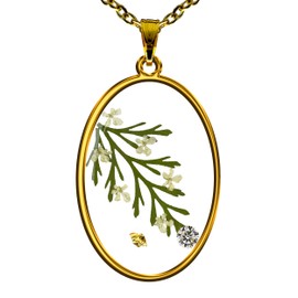 TAMI Dije para Mujer Dorado con Flores Naturales de Encaje - Collar con Zirconia, Oro y Naturaleza - Accesorio de Joyería Artesanal con Cristales