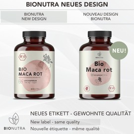 BIONUTRA® Maca Red Capsules Organic (270 x 750 mg), German Production, 2 Month Pack, Residue-Controlled, Vegan, Lactose & Gluten-Free, High Dose, Organic Quality without Additives