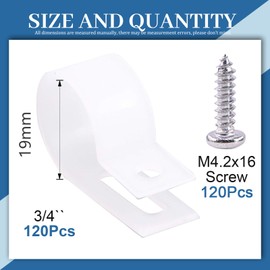GLARKS 120Pcs 3/4 Inches White Nylon R-Type Cable Clip Wire Clamp Kit with 120Pcs Screws