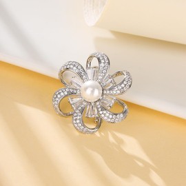 Jerler Sliver Crystal Brooch Pin Rhinestone Lapel Pin Jewelry for Women, Banquet Scarf Pearl Pins for Wedding Bridal Party (Style-4 Silver)