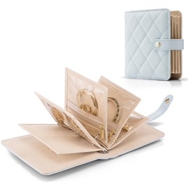 Vlando Travel Jewelry Case,Portable Jewelry Organizer Box with Clear Zipper Velvet Jewelry Pouch,Gifts for Traveler Women Girls-Baby Blue