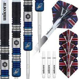 Unicorn Darts Set | James 'The Machine' Wade | 90% Tungsten Barrels with Two-Tone Blue & Black Titanium Coatings | Steel Tip Volute Points | 25 g