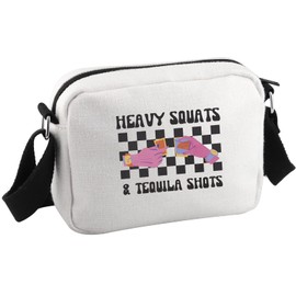 JTOUK Bodybuilding Powerlifting Gym Gift Heavy Squats & Tequila Shots Personal Trainer Tequila Lover Crossbody Bag (Heavy Squats HKB EU)