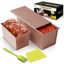 Pullman Loaf Pan with Lid, Ideal for Bread Lovers, Perfect for Sandwich loaf Bread pan – bread pans for homemade bread with lid, Bonus: Brush, Scraper & Pullman bread Pan Giftable Box (1lb+2lb)