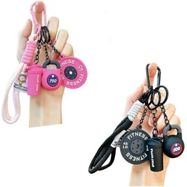 Lumbor37 Llavero de Gimnasio, Juego de Llaveros con Mancuernas de Silicona 2 Piezas, Charm para Mochila y Bolsa de Fitness con Forma de Hervidor, Regalos de Fitness para Novio y Novia (Negro Rosa)