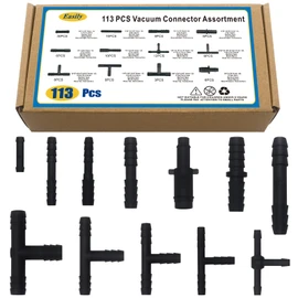 Vacuum Connector Assortment 113 PCS Heat Resistance 240℃（460℉）Automotive Vacuum Tubing Connector Vacuum Tee Connector Assortment Kit Black Nylon