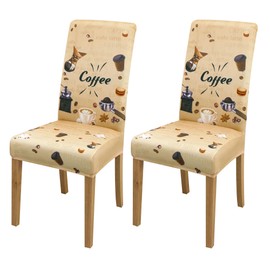 BIETYONE - Juego de 2 fundas para sillas de comedor, fundas elásticas para sillas de cocina, lavables, fundas protectoras para sillas de comedor, para el hogar, restaurante, banquete (vida del café)