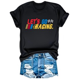 Racing Shirts for Women Checkered Flag T-Shirt Race Day Tee If You Ain't First You're Last Tee Top (8,X-Large)