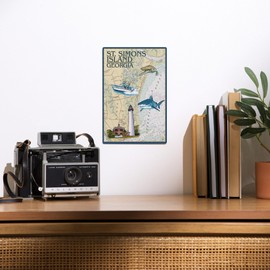 Lantern Press 6x9 Inch Metal Sign, St. Simons Island, Georgia, Nautical Chart