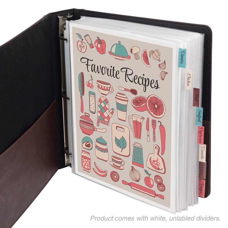 Samsill 8 Tab Recipe Dividers, Recipe Sleeves, Sheet Protector Dividers,
