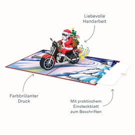 papercrush® Pop-up Card Santa Claus on Motorcycle - Funny 3D Christmas Card for Men (Boyfriend, Dad, Man) - Merry Christmas Card for Motorcyclists and Bikers