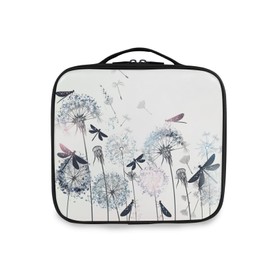 Vintage Elegant Dandelions and Dragonflies White Pattern Large Women Makeup Bag, Train Toiletry Storage Case, Portable Coin Purse Holder Zipper Pouch Travel Cosmetic Organizer for Women and Girls
