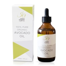 Julia's Organic Avocado Oil for Hair Growth and Makeup Remover, 100% Pure Avocado Oil for Skin, Massage, and Nails | Avocado Oil Organic Reduces Wrinkles and Boost Collagen 120ml (4 fl. oz)