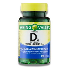 Spring Valley, Vitamin D3 Softgels, Vitamin D3 10MCG (400 IU), 200 Count