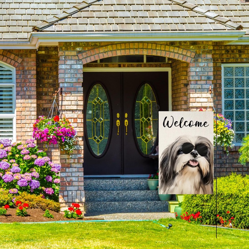 TopPacific Welcome Shih Tzu with Sunglasses Garden Flag Small Vertical