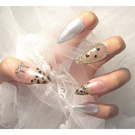 [Commemorating store openingSuper special discount]High-quality mood beige leopard handmade nails - Coffin / [입점기념초특가할인]고급무드 베이지호피 수제네일 - 코핀