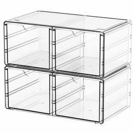 Yieach 2 Pack Acrylic Storage Drawers With 4 Drawers,Stackable Desk Organizer and Makeup Organizer,Large Clear Office Supplies Organizer for Medical,Arts Craft and Baby Bottle Organizer for Countertop