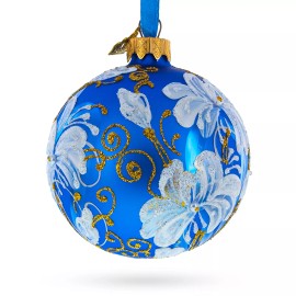 BESTPYSANKY White Lilies Flowers Glass Ball Ornament