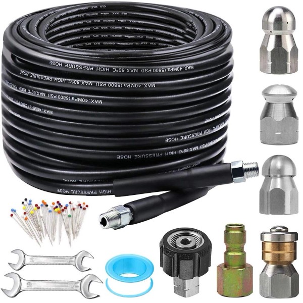 Zofine Sewer Jetter Kit for Pressure Washer 100FT, 5800PSI Drain