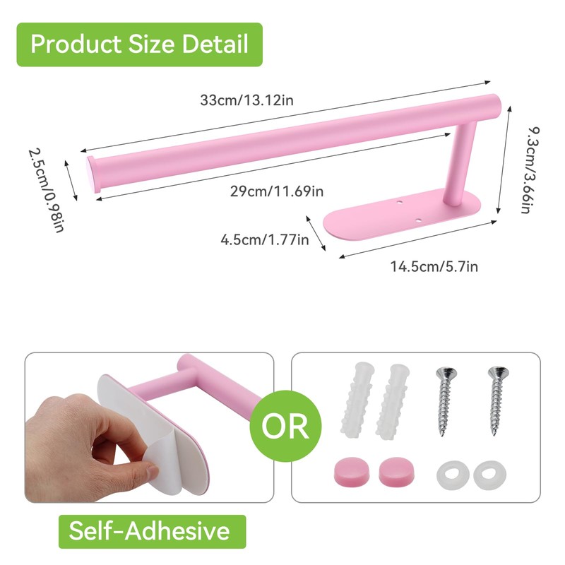 Pink Paper Towel Holder Under Cabinet No Drilling, Self Adhesive