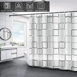 WOODFIB Shower Curtain, 100% PEVA Waterproof Anti-Mould Proof Resistant, Quick-Drying, Washable Bathroom Curtain, Includes 12 Pcs Curtain Hooks, 180 x 180 cm (Plaid)
