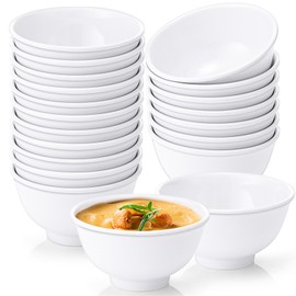 Tioncy 20 Pack 10 oz White Dessert Bowls Set Round Melamine Bowls for Pasta Cereal Rice Soup Snack Candy Ice Cream Pudding Fruit Salad, Dishwasher Safe