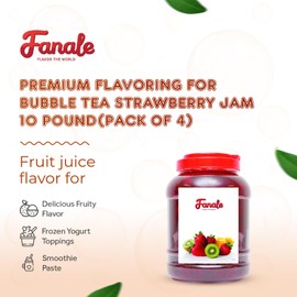 Fanale Premium Flavoring Jam for Bubble Tea | Strawberry Flavor Fruit Jam | for Boba Tea, Smoothies Paste, Slushes, Desserts | 10 pound (Pack of 4) | JAM001-CS
