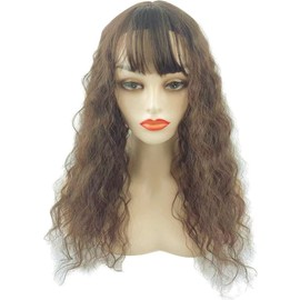 Yfsmyxgs Middle Parting Synthetic Nature Curly Mixture Hair Topper 45cm Lace Base Clip in Wiglet Full Head Wear Wig（thin hair Light Brown）.