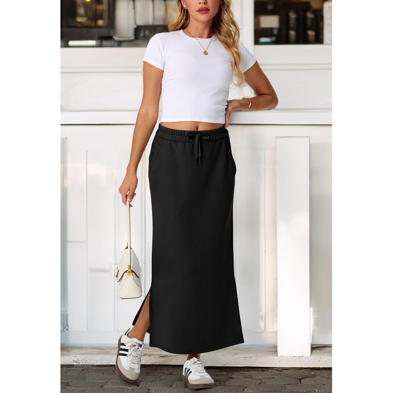 GRECERELLE Womens Summer Maxi Skirts Anti-Wrinkle Casual High Waisted Adjustable