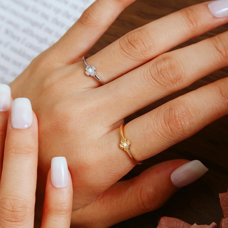 1mm Silver Clover Rings for Women Men, 18k Gold Plated