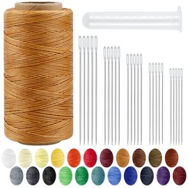 Leather Upholstery Sewing Waxed Thread: PLANTIONAL 218 Yards 210D Wax String Set with 25 Large Eye Hand Sewing Needles, Heavy Duty Sewing Kit for Car Sofa Leather Repair Craft