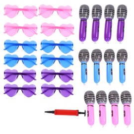 Pop Party Favors 36PCS Inflatable Instruments Rock Star Includes Inflatable Microphones Guitars and Heart Sunglasses, Music Theme Party Favors 80s 90s Cosplay Stage Decoration (Microphones (25PCS))