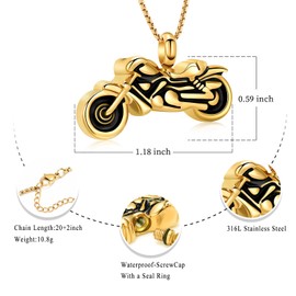 Oinsi Motorcycle Stainless Steel Memorial Jewellery Ash Keepsake Cremation Urn Necklace For Men&Women, 316L, No Gemstone