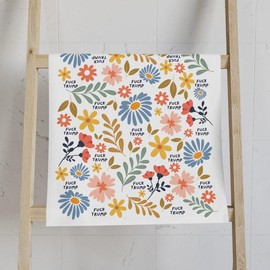 Subtle Retro Flower Hand Towel, Funny Political Home Decor, Flower Kitchen Towel, Retro Floral Home Decor, Liberal Gag Gift, FDT Bath Towel