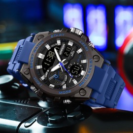 Military Watch Men's Watch Multifunctional Analogue Digital Sports Watch with Stopwatch Alarm Clock Boys 5ATM Waterproof Army Men's Watches with Lighting Date and Day of the Week Casual Sports Watch,