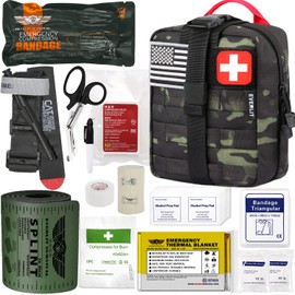 EVERLIT Emergency Trauma Kit, CAT GEN-7 Tourniquet 36" Splint, Military Combat Tactical IFAK for First Aid Response, Critical Wounds, Severe Bleeding Control (Black Camo)