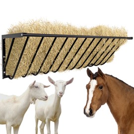Lazaluking Goats Hay Feeder, 67 Gallon Large Capacity, Heavy Duty Iron Wall Hay Rack, Blanket Holder, 63'' Long for Goats,Horses,Cattle and Other Livestock, Farm Indoor and Outdoor Use, black