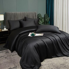 Luowei Cooling Bamboo Bed Linen 155 x 220 cm Summer Black Bed Linen 3 Sets Made of 100% Bamboo Lyocell Luxury Smooth Soft Bamboo Duvet Cover with Zip and 2 Pillowcases 80 x 80 cm