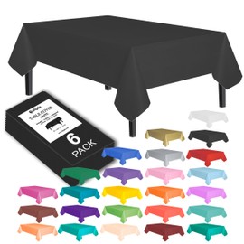 Allgala 6-Pack Premium Plastic Table Cover Medium Weight Disposable Tablecloth-6PK 54"x108"-Black-TC58302