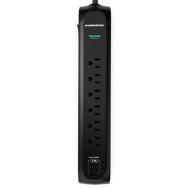 Monster Power Strip Surge Protector with USB Ports - Heavy Duty Protection for 6 Plug-ins and 2 USB Gadgets - for Computers, Home Theatre, Home Appliance and Office Equipment, 6 FT, 6-Outlet with USB
