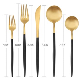 Matte Gold Silverware Set with black handle, Bysta 20-Piece Stainless Steel Flatware Set, Kitchen Utensil Set Service for 4, Tableware Cutlery Set for Home and Restaurant, Dishwasher Safe