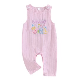 SAYOO First Birthday Outfit Girl Boy Birthday Girl Birthday Boy Embroidery Romper Overall Baby One Year Old Jumpsuit Outfit (A Pink, 12-18 Months)