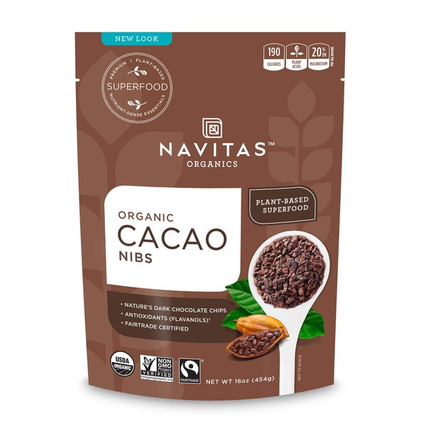 Navitas Organics Cacao Nibs, 16 oz. Bags (Pack of 2) — Organic, Non-GMO, Fair Trade, Gluten-Free