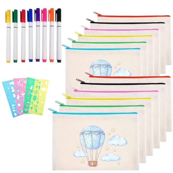 Pack of 12 DIY Blank Fabric Bags, Cosmetic Bags with