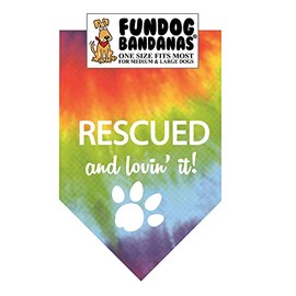 Rescued and Lovin' it Dog Bandana (One Size Fits Most for Medium to Large Dogs, Tie Dye)